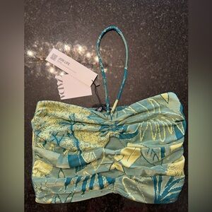 Zara Teal and Lime Leaf Patterned Top